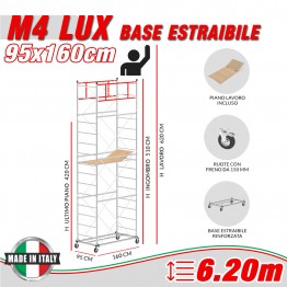 Trabattello Professionale M4 LUX base estraibile Altezza lavoro 6,20 metri