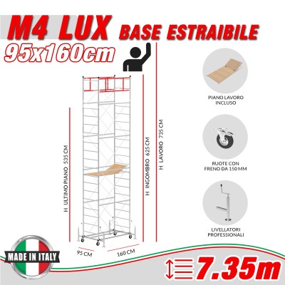 Trabattello Professionale M4 LUX base estraibile Altezza lavoro 7,35 metri
