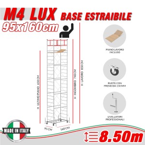 Trabattello Professionale M4 LUX base estraibile Altezza lavoro 8,50 metri