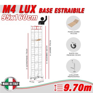 Trabattello Professionale M4 LUX base estraibile Altezza lavoro 9,70 metri
