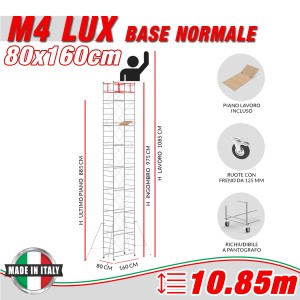 Trabattello Professionale M4 LUX base normale Altezza lavoro 10,85 metri