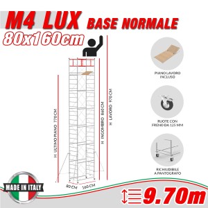 Trabattello Professionale M4 LUX base normale Altezza lavoro 9,70 metri