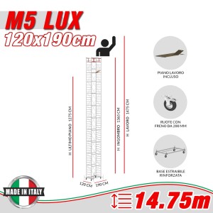 Trabattello Professionale M5 LUX Altezza lavoro 14,75 metri